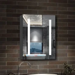 Armoire De Toilette|AICA Sanitaire Armoire de toilette avec Miroir LED Anti-Buée, Éclairage 3 Couleurs et Prise Rasoir, Anthracite, 60x70 cm,