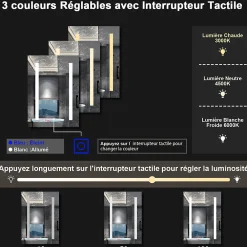 Armoire De Toilette|AICA Sanitaire Armoire de toilette avec Miroir LED Anti-Buée, Éclairage 3 Couleurs et Prise Rasoir, Anthracite, 60x70 cm,