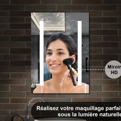 Armoire De Toilette|AICA Sanitaire Armoire de toilette avec Miroir LED Anti-Buée, Éclairage 3 Couleurs et Prise Rasoir, Anthracite, 60x70 cm,
