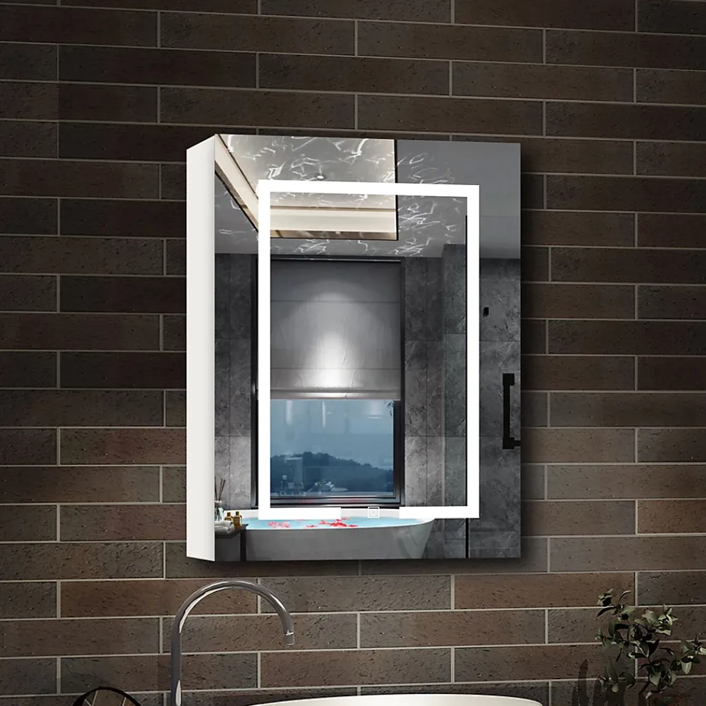 AICA Sanitaire Armoire de toilette avec Miroir LED Anti-Buée, Blanc 60x70 cm, Éclairage 3 Couleurs et Prise Rasoir,