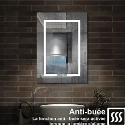 AICA Sanitaire Armoire de toilette avec Miroir LED Anti-Buée, Blanc 60x70 cm, Éclairage 3 Couleurs et Prise Rasoir,