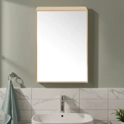 Armoire De Toilette|Meuble De Salle De Bains Faible Profondeur|GoodHome Armoire de toilette avec miroir l.50 x H.70 x P.15 cm, placage chêne, Avela