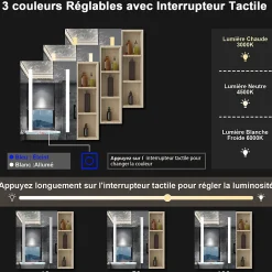 Armoire De Toilette|AICA Sanitaire Armoire de toilette avec Miroir LED et Étagère Latérale, Anti-Buée, Éclairage 3 Couleurs + Prise, Chêne 60x70 cm