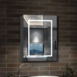 AICA Sanitaire Armoire de toilette avec Miroir LED Anti-Buée, Anthracite 50x70 cm, Éclairage 3 Couleurs et Prise Rasoir,
