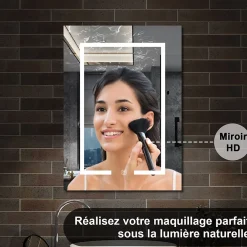 AICA Sanitaire Armoire de toilette avec Miroir LED Anti-Buée, Anthracite 50x70 cm, Éclairage 3 Couleurs et Prise Rasoir,