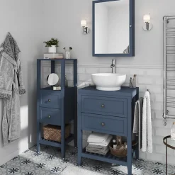 GoodHome Armoire de toilette bleu mat l.50 x H.70 x P.15 cm, Perma