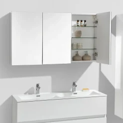 Meuble De Salle De Bains Faible Profondeur|Armoire De Toilette|Stano Armoire de toilette bloc-miroir SIENA largeur 120 cm blanc laque