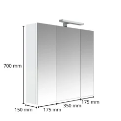 Planète Bain Armoire de toilette éclairante 3 portes 70 cm blanche Juno 2
