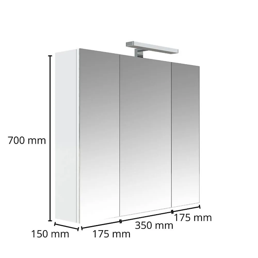 Planète Bain Armoire de toilette éclairante 3 portes 70 cm blanche Juno 2
