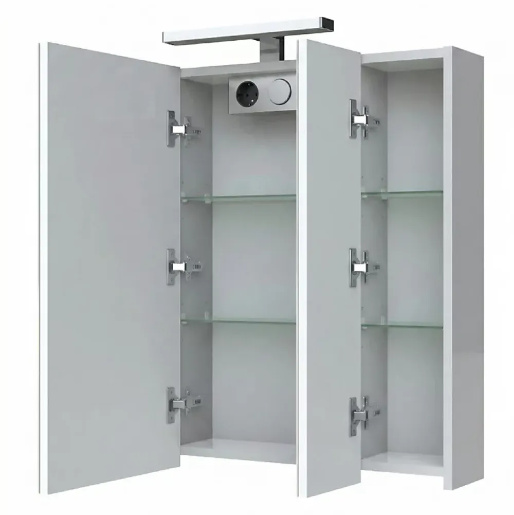 Planète Bain Armoire de toilette éclairante 3 portes 70 cm blanche Juno 2