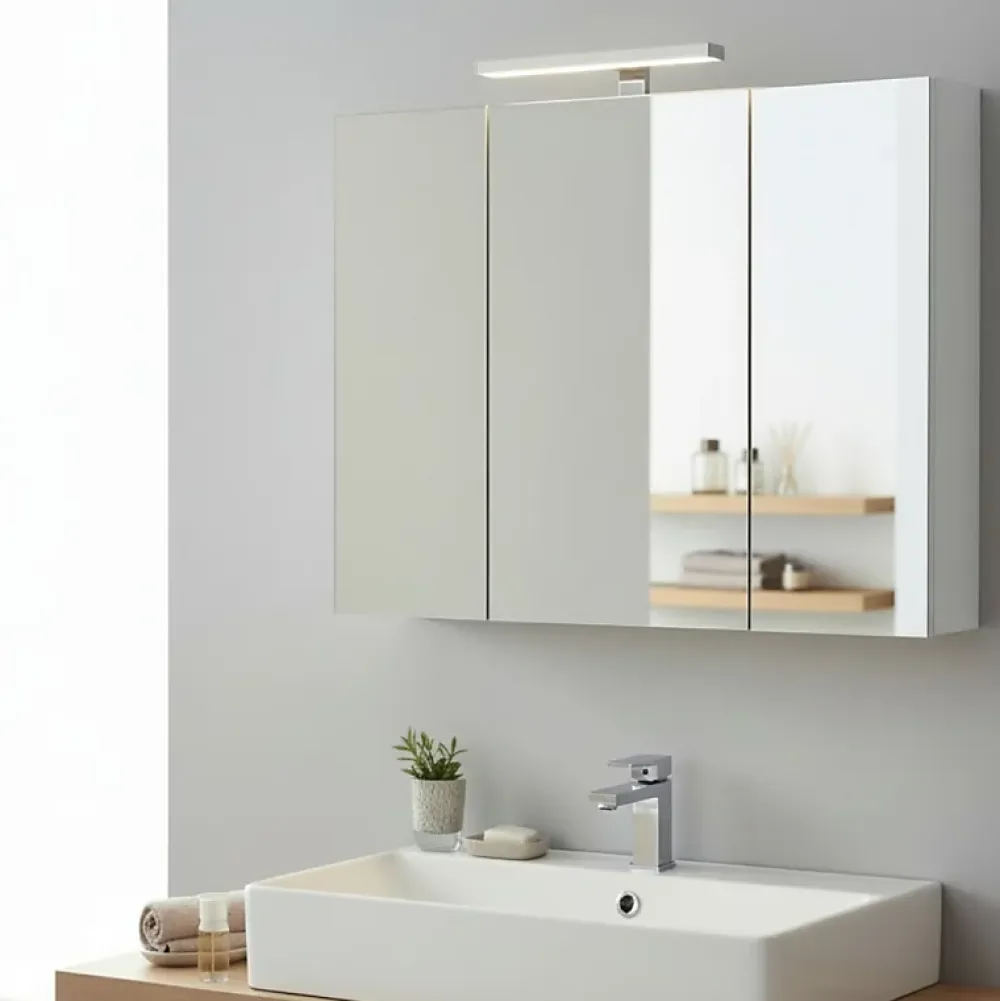 Planète Bain Armoire de toilette éclairante 3 portes 70 cm blanche Juno 2