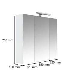 Planète Bain Armoire de toilette éclairante 3 portes 80 cm blanche Juno 2