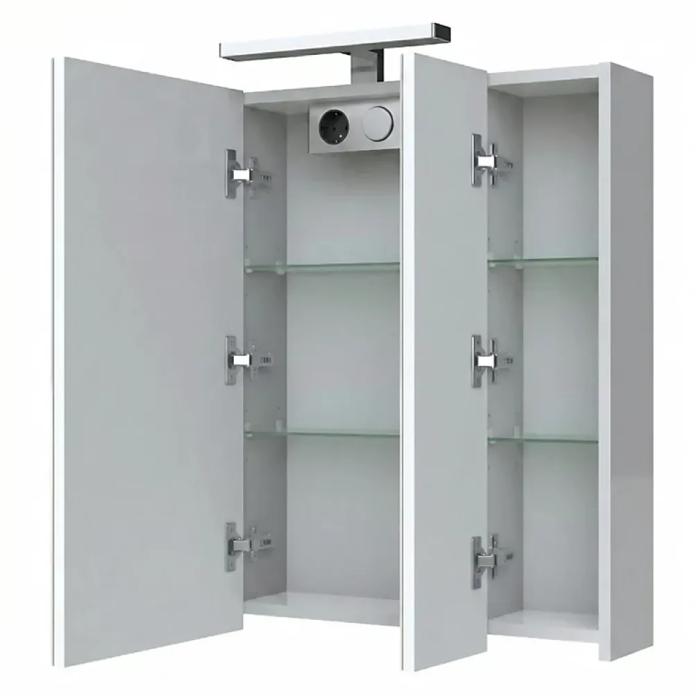 Planète Bain Armoire de toilette éclairante 3 portes 80 cm blanche Juno 2