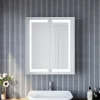 Armoire De Toilette|Sirhona Armoire de toilette en Acier Inoxydable Miroir double 60x70 cm Interrupteur tactile LED + Prise rasoir + Grand rangement