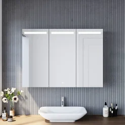 Sirhona Armoire de toilette en Acier Inoxydable Miroir double 90x65 cm Interrupteur tactile LED + Prise rasoir + Grand rangement