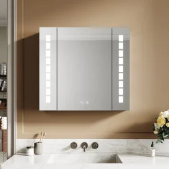 Sirhona Armoire de toilette en aluminium LED 650 x 600 x 130mm Meuble de rangement pour salle de bain Smart Interrupteurs tactiles