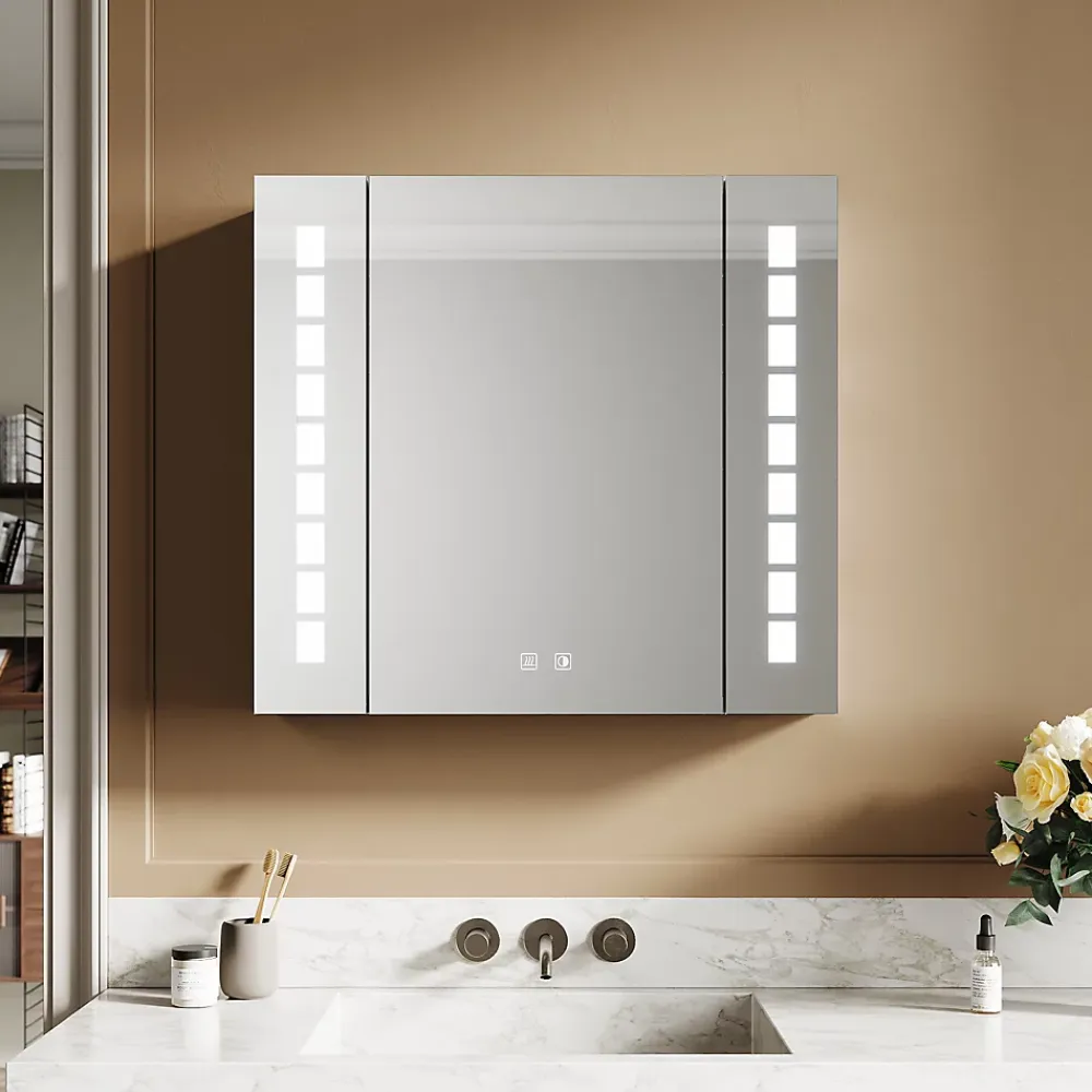 Sirhona Armoire de toilette en aluminium LED 650 x 600 x 130mm Meuble de rangement pour salle de bain Smart Interrupteurs tactiles