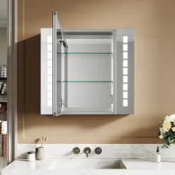 Sirhona Armoire de toilette en aluminium LED 650 x 600 x 130mm Meuble de rangement pour salle de bain Smart Interrupteurs tactiles