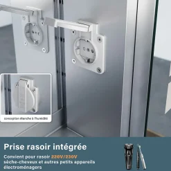 Sirhona Armoire de toilette en aluminium LED 650 x 600 x 130mm Meuble de rangement pour salle de bain Smart Interrupteurs tactiles