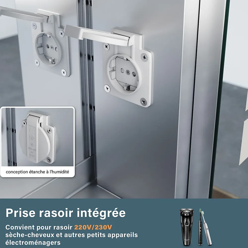 Sirhona Armoire de toilette en aluminium LED 650 x 600 x 130mm Meuble de rangement pour salle de bain Smart Interrupteurs tactiles