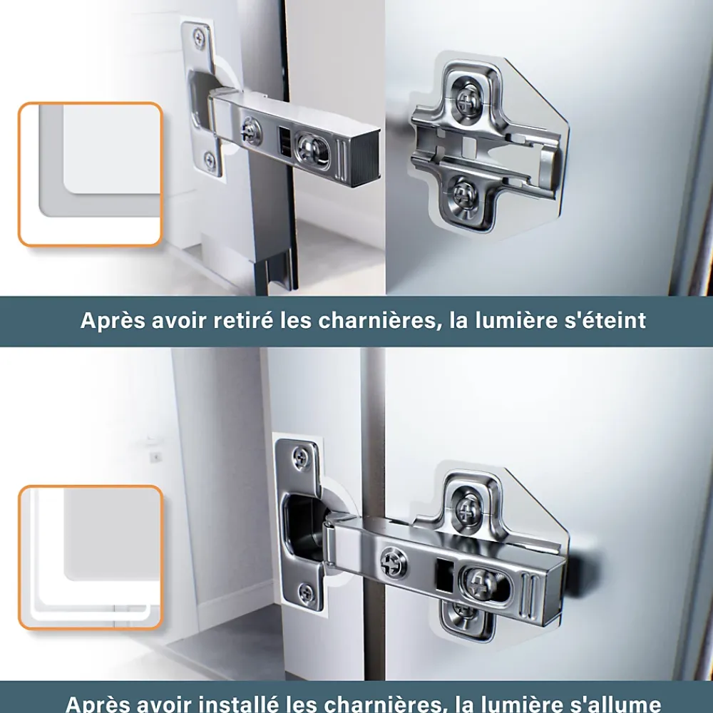 Sirhona Armoire de toilette en aluminium LED 650 x 600 x 130mm Meuble de rangement pour salle de bain Smart Interrupteurs tactiles
