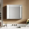 Sirhona Armoire de toilette en Aluminium Miroir multi-surfaces 65x60 cm Interrupteur tactile LED + Anti-buée + Prise rasoir