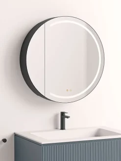 Armoire De Toilette|Poalgi Armoire de toilette LED aluminium MANILLONS 1p miroir diamètre 80 cm P. 14 cm - Nox