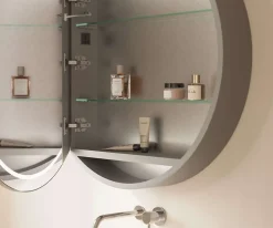 Armoire De Toilette|Poalgi Armoire de toilette LED aluminium MANILLONS 1p miroir diamètre 80 cm P. 14 cm - Nox