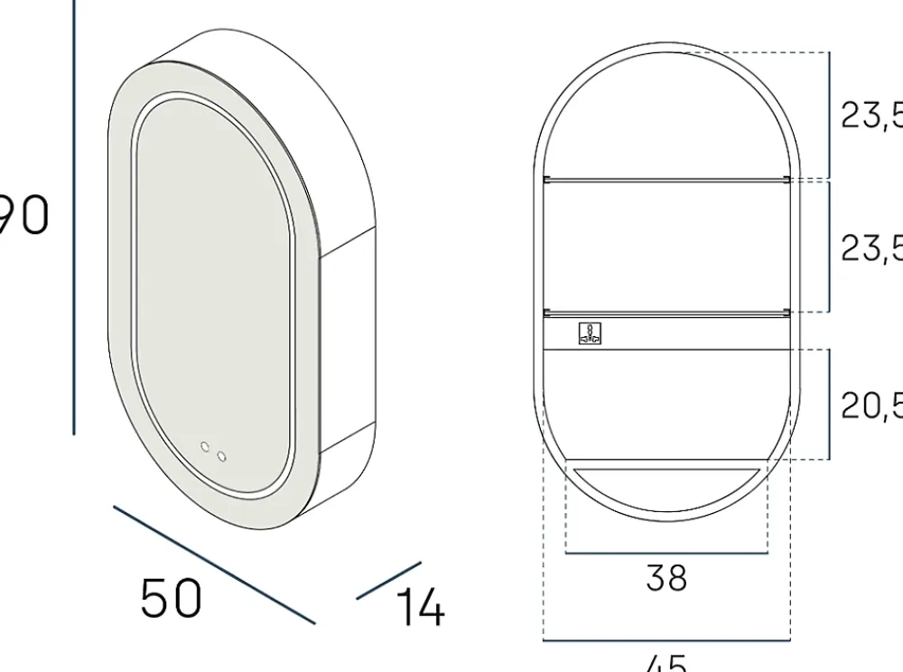 Poalgi Armoire de toilette LED aluminium MANILLONS 1p miroir l. 50 cm H. 90 cm P. 14 cm - Mint