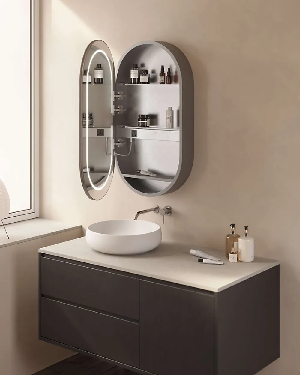 Poalgi Armoire de toilette LED aluminium MANILLONS 1p miroir l. 50 cm H. 90 cm P. 14 cm - Mint
