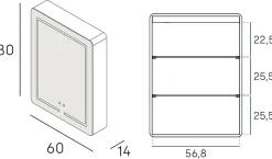 Armoire De Toilette|Poalgi Armoire de toilette LED aluminium MANILLONS 2p miroir l. 60 cm H. 80 cm P. 14 cm - Gan