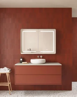 Armoire De Toilette|Poalgi Armoire de toilette LED aluminium MANILLONS 2p miroir l. 100 cm H. 70 cm P. 14 cm - Gan