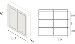 Poalgi Armoire de toilette LED aluminium MANILLONS 2p miroir l. 80 cm H. 70 cm P. 14 cm - Gan