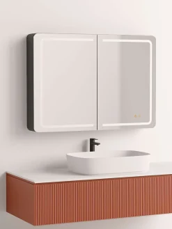 Poalgi Armoire de toilette LED aluminium MANILLONS 2p miroir l. 120 cm H. 70 cm P. 14 cm - Gan