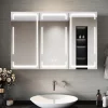 Armoire De Toilette|Meuble De Salle De Bains Faible Profondeur|Sirhona Armoire de toilette LED Blanc 90x60cm avec 3 porte Miroir de salle de bain avec armoire de rangement
