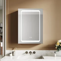 Sirhona Armoire de toilette LED en aluminium 700 x 500 x 133mm Smart Bathroom Storage Cabinet Interrupteurs tactiles