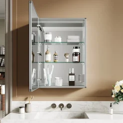 Sirhona Armoire de toilette LED en aluminium 700 x 500 x 133mm Smart Bathroom Storage Cabinet Interrupteurs tactiles