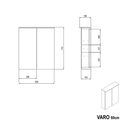 Armoire De Toilette|Bernstein Armoire de toilette MFC 2 portes miroirs, éclairage LED, prise de courant intérieure + 2 tablettes verre, 60x71x19cm (LxHxP), VARO