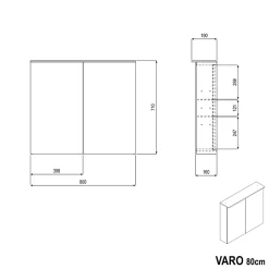 Armoire De Toilette|Bernstein Armoire de toilette MFC 2 portes miroirs, éclairage LED, prise de courant intérieure + 2 tablettes verre, 80x71x19cm (LxHxP), VARO