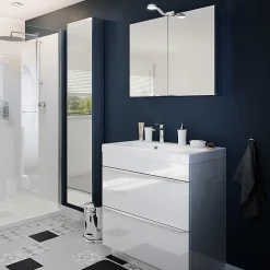 Armoire De Toilette|Meuble De Salle De Bains Faible Profondeur|GoodHome Armoire de toilette miroir l.80 x H.60 x P.15 cm, Imandra