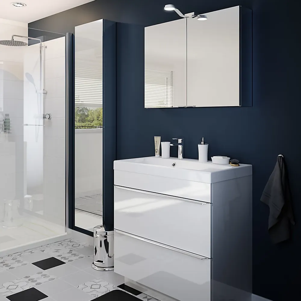 Armoire De Toilette|Meuble De Salle De Bains Faible Profondeur|GoodHome Armoire de toilette miroir l.80 x H.60 x P.15 cm, Imandra