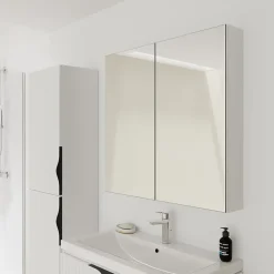 Armoire De Toilette|Planète Bain Armoire de toilette miroir 80 cm blanc brillant Malta