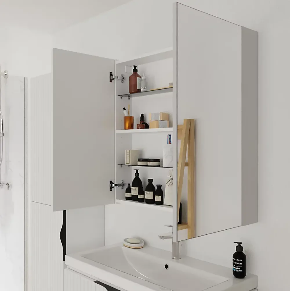 Armoire De Toilette|Planète Bain Armoire de toilette miroir 80 cm blanc brillant Malta