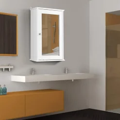Armoire De Salle De Bains|Giantex Armoire de Toilette Murale Meuble Mural Salle de Bain en MDF Pente NC avec 1 Porte et Miroir Etagere de Rangement Blanche