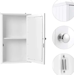 Armoire De Salle De Bains|Giantex Armoire de Toilette Murale Meuble Mural Salle de Bain en MDF Pente NC avec 1 Porte et Miroir Etagere de Rangement Blanche