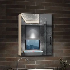 Armoire De Toilette|AICA Sanitaire Armoire de Toilette Mural avec Miroir et Rangement - Moderne, Chêne, 40x70 cm,