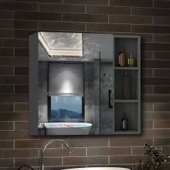 AICA Sanitaire Armoire de Toilette Mural avec Miroir Niches Intégrées et Rangement Fermé - Moderne, Anthracite, 60x70 cm,