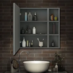 AICA Sanitaire Armoire de Toilette Mural avec Miroir Niches Intégrées et Rangement Fermé - Moderne, Anthracite, 60x70 cm,