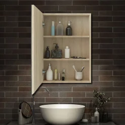 Armoire De Toilette|AICA Sanitaire Armoire de Toilette Mural avec Miroir et Rangement - Moderne, Chêne, 50x70 cm,
