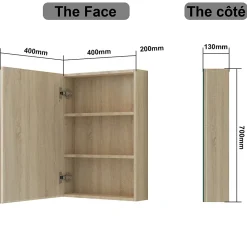 Armoire De Toilette|AICA Sanitaire Armoire de Toilette Mural avec Miroir et Rangement - Moderne, Chêne, 50x70 cm,